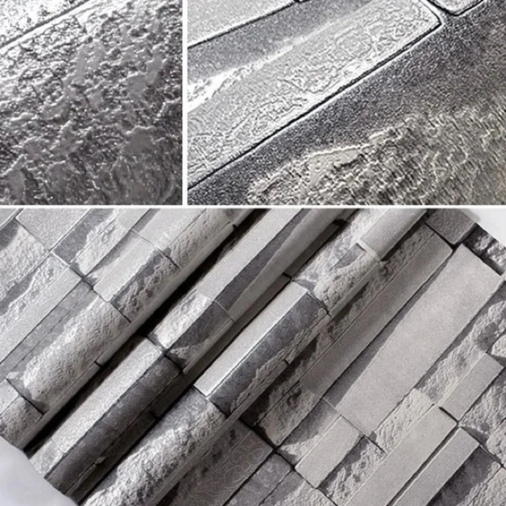 NWT 3D Gray Brick Effect Wallpaper
